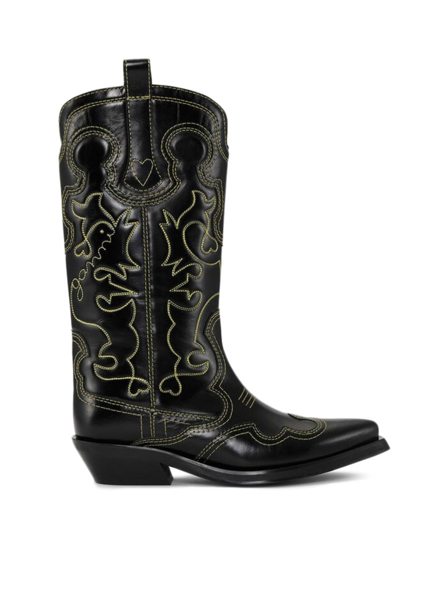 Black Cowboy Boots - Ganni - Ladies - Suitnegozi GOOFASH
