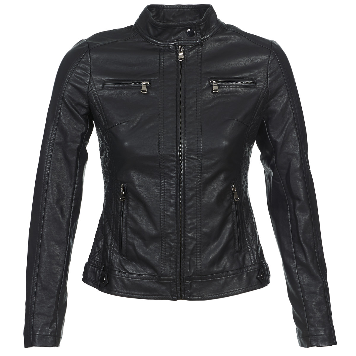 Black Leather Jacket for Woman by Spartoo GOOFASH