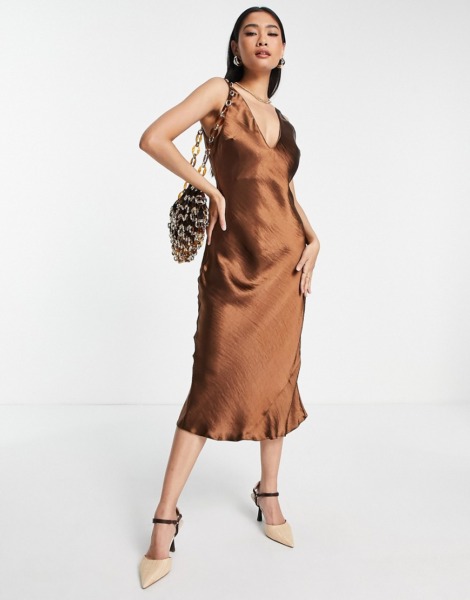 Brown Slip Dress by Asos GOOFASH
