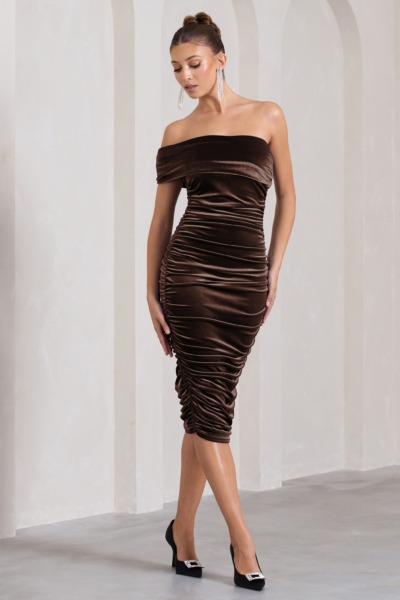 Club L London - Bodycon Midi Dress in Chocolate for Woman GOOFASH
