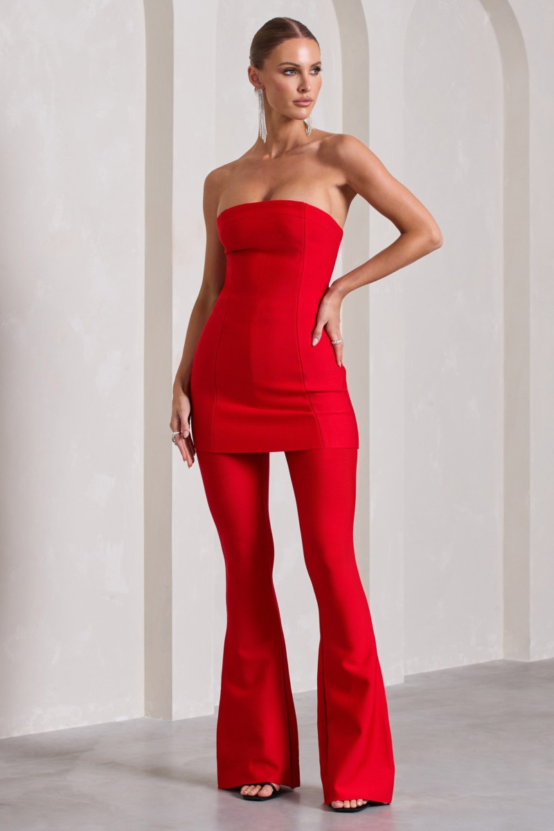 Club L London Flared Trousers in Red Woman GOOFASH