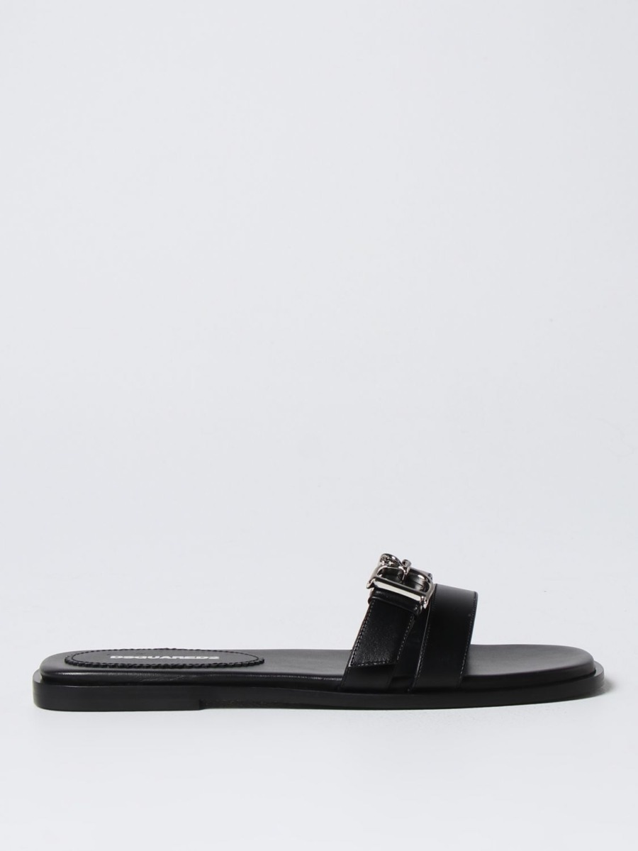 Dsquared2 Women's Black Flat Sandals from Giglio GOOFASH