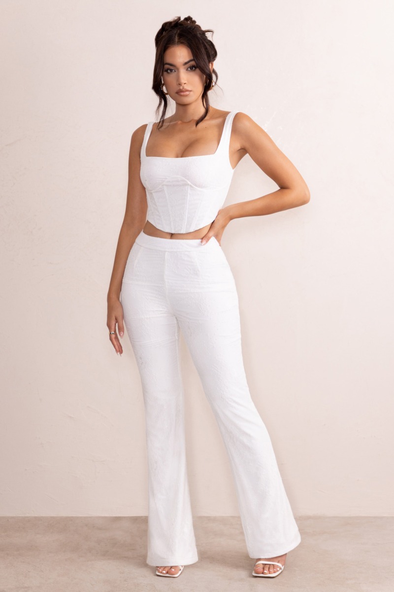 Flared Trousers White by Club L London GOOFASH