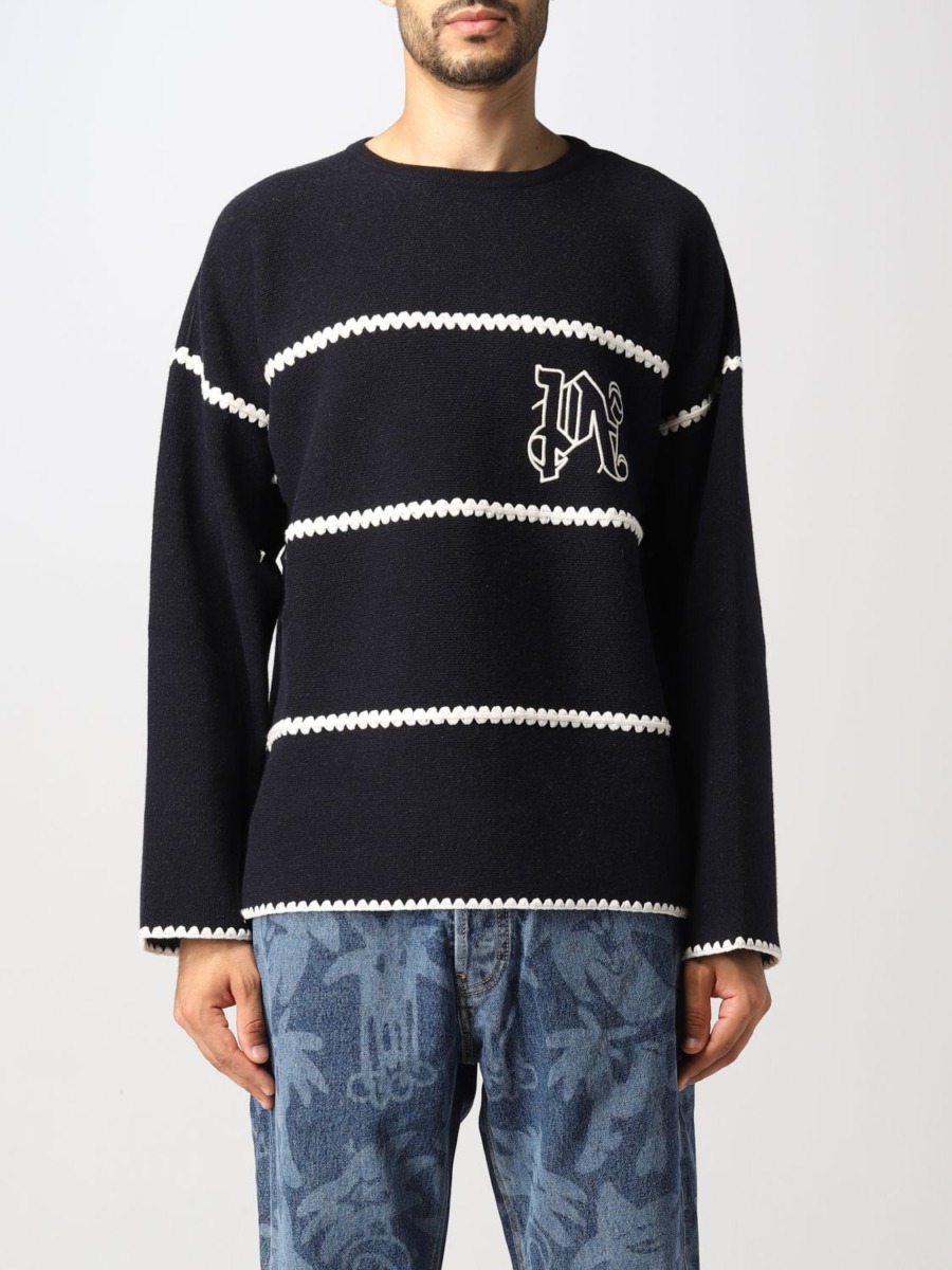 Giglio Man Jumper in Blue by Palm Angels GOOFASH