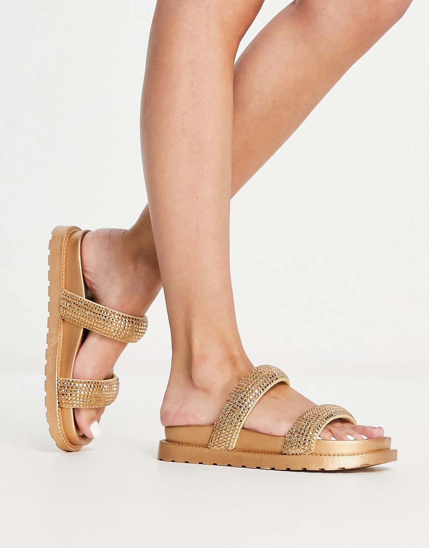 Gold Flat Sandals for Women from Asos GOOFASH