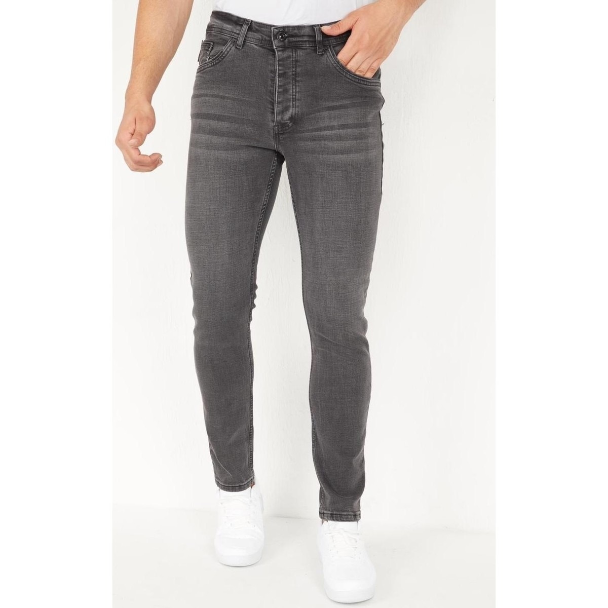 Grey Skinny Jeans True Rise Spartoo Man GOOFASH
