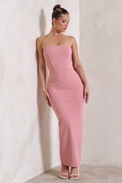 Ladies Bandeau Maxi Dress in Pink from Club L London GOOFASH