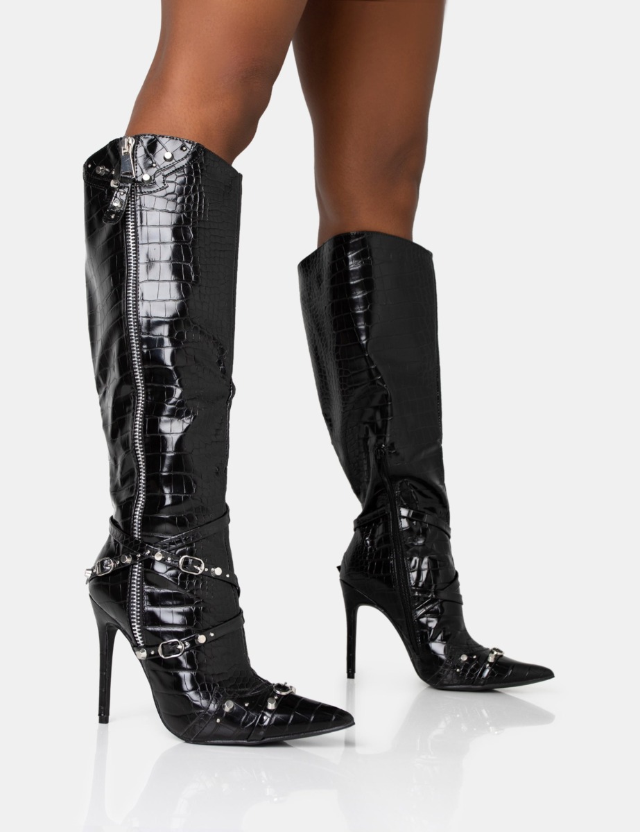 Ladies Black Knee High Boots - Public Desire GOOFASH