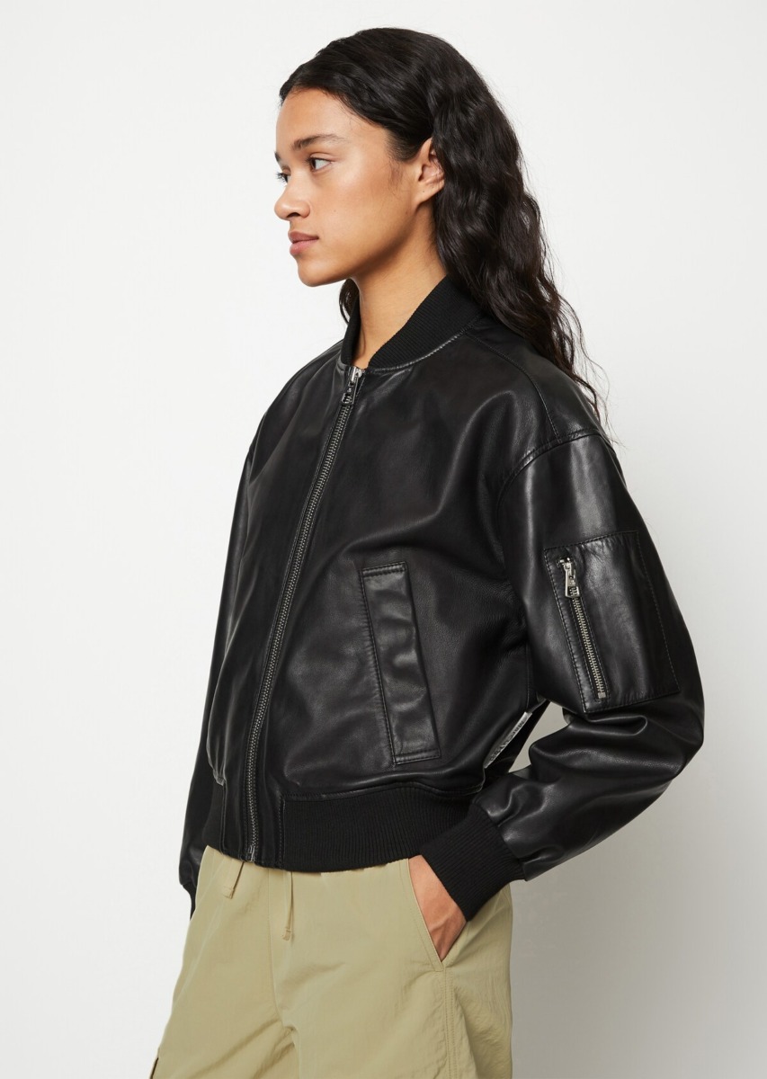 Ladies Black Leather Jacket at Marc O Polo GOOFASH
