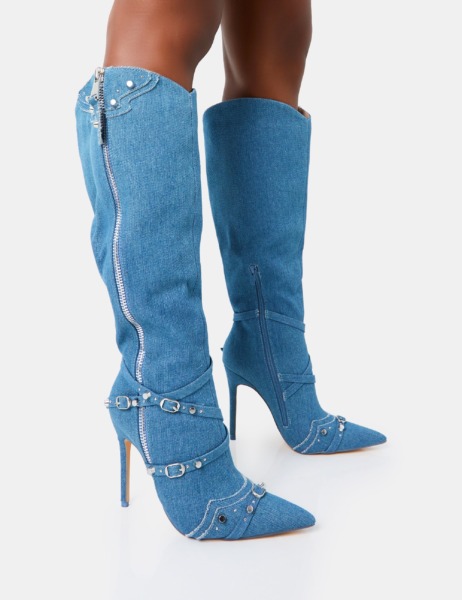 Ladies Blue Knee High Boots - Public Desire GOOFASH