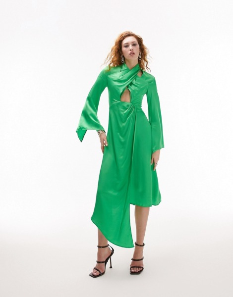 Ladies Green Midi Dress Asos - Topshop GOOFASH