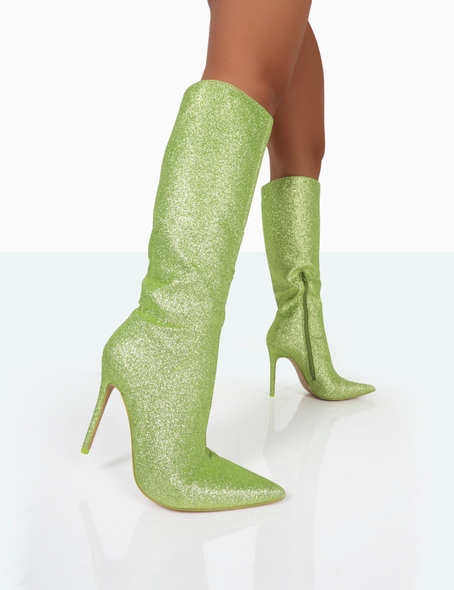 Ladies Knee High Boots Green from Public Desire GOOFASH