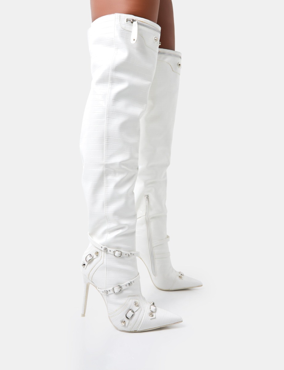 Ladies Overknee Boots in White by Public Desire GOOFASH