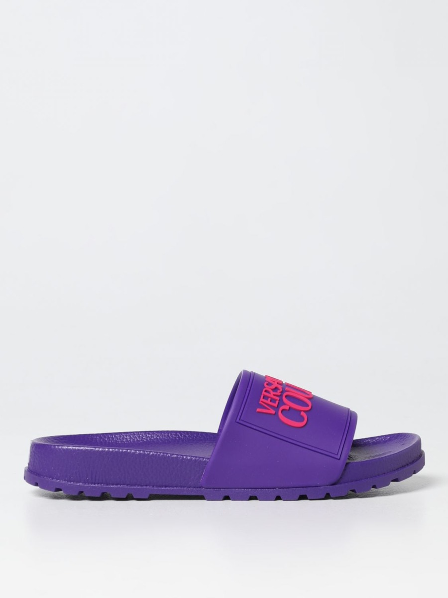 Ladies Purple Flat Sandals Versace Giglio GOOFASH