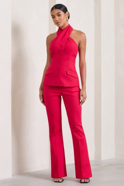Ladies Wide Leg Trousers in Red from Club L London GOOFASH