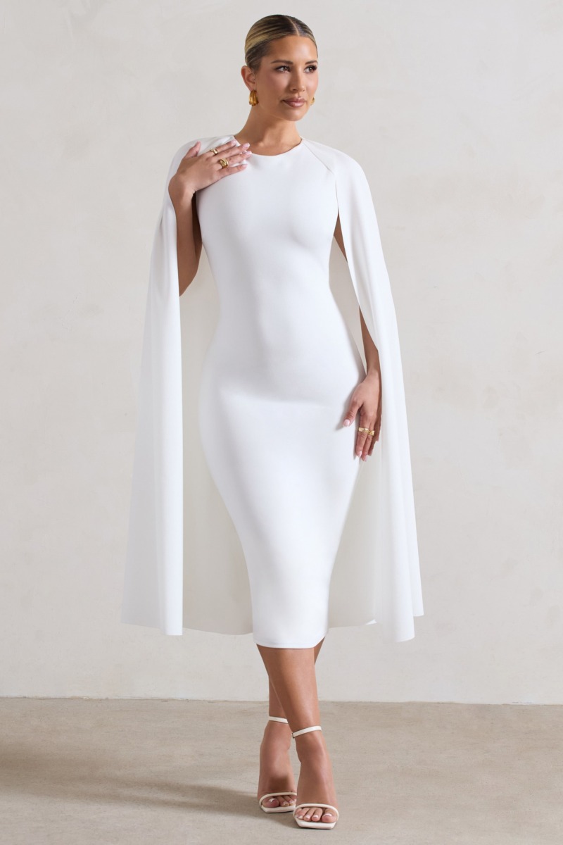 Lady Bodycon Midi Dress in White by Club L London GOOFASH