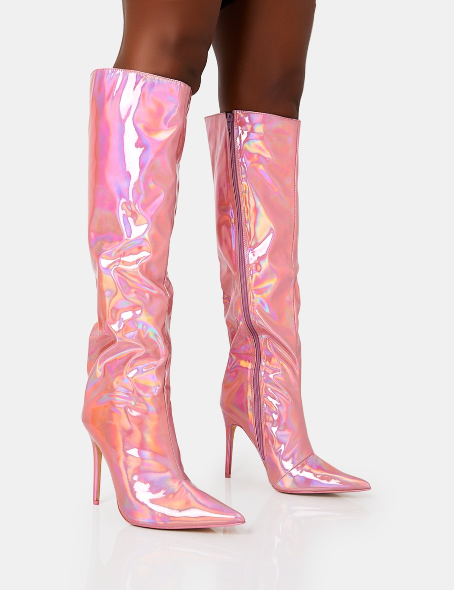 Lady Knee High Boots - Pink - Public Desire GOOFASH