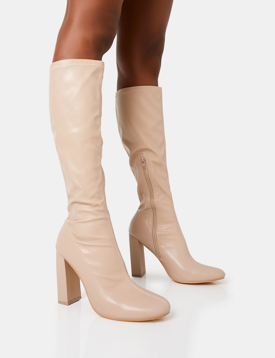 Lady Knee High Boots in Beige from Public Desire GOOFASH