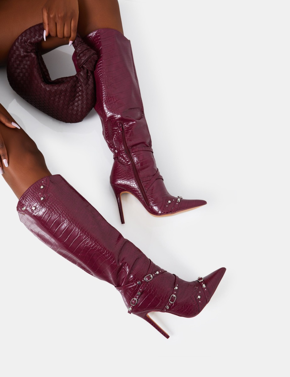 Lady Knee High Boots in Burgundy at Public Desire GOOFASH