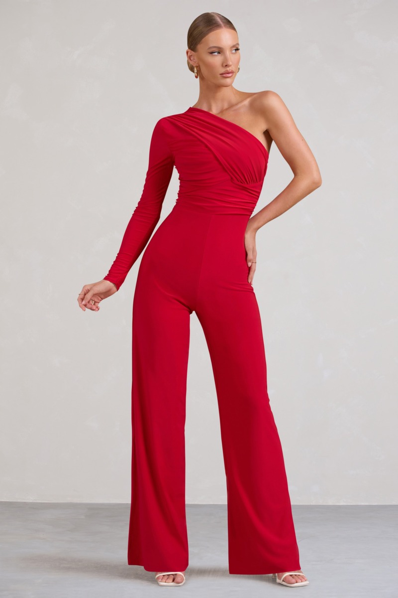 Lady Wide Leg Jumpsuit in Red at Club L London GOOFASH