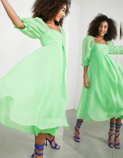 Midi Dress Green Asos Woman GOOFASH