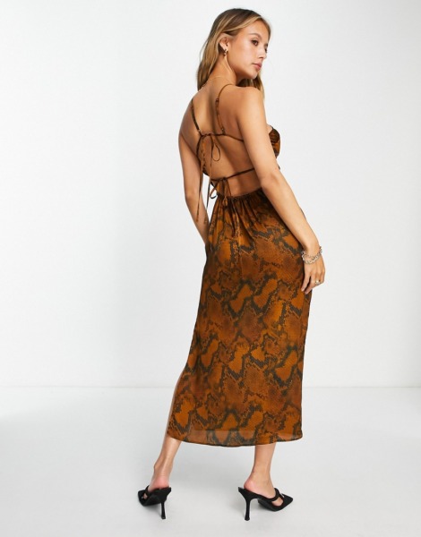 Midi Dress in Brown - Asos Woman - Topshop GOOFASH