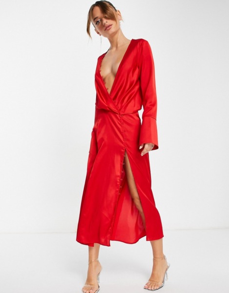 Midi Dress in Red from Asos GOOFASH