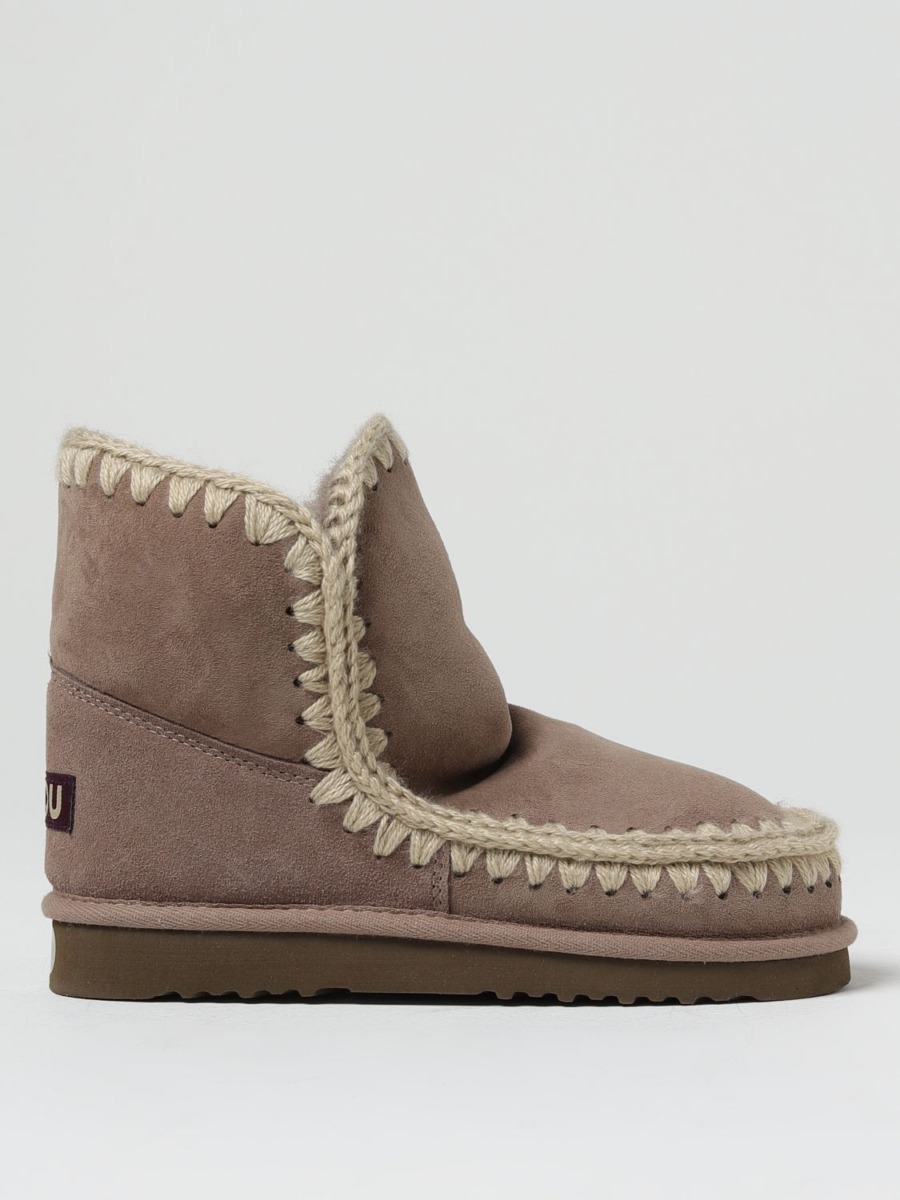 Mou - Women's Beige Flat Boots by Giglio GOOFASH