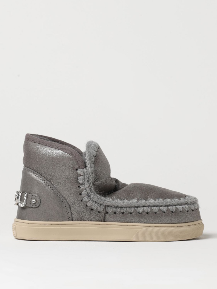 Mou - Women's Grey Flat Boots at Giglio GOOFASH