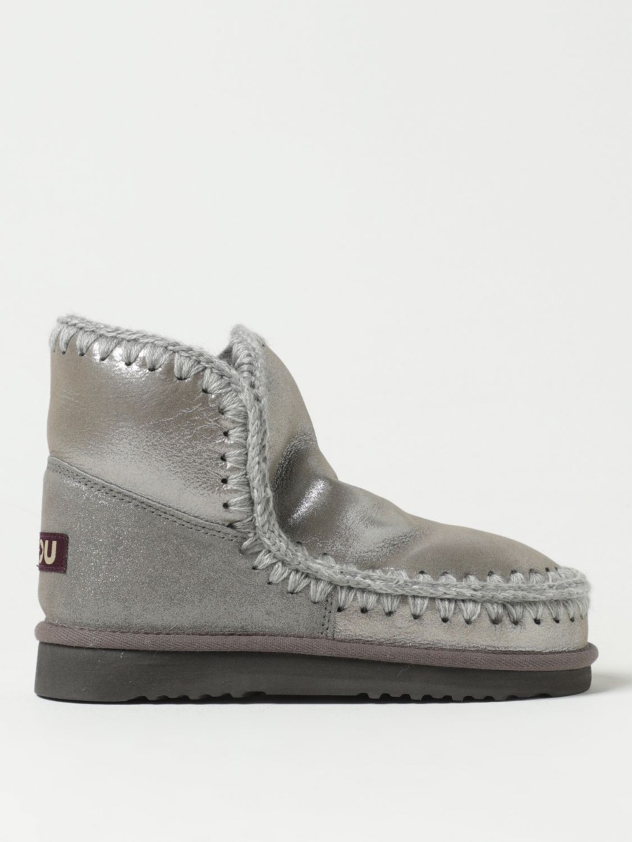 Mou - Womens Silver Flat Boots by Giglio GOOFASH