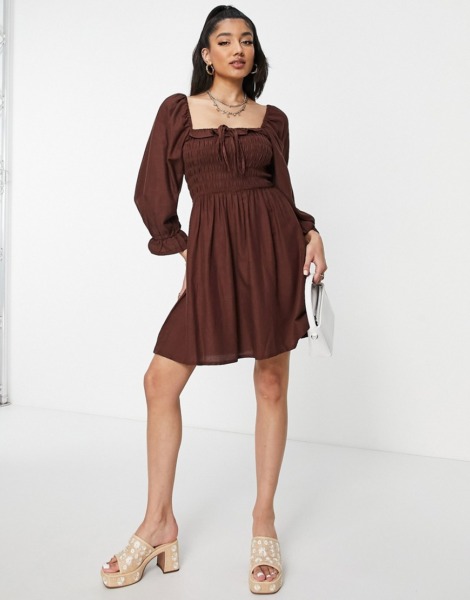 New Look Womens Mini Dress in Brown from Asos GOOFASH