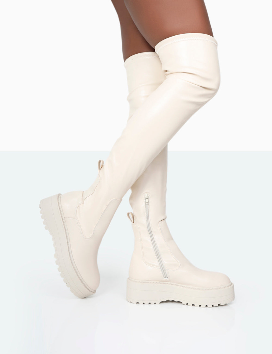 Overknee Boots Cream by Public Desire GOOFASH
