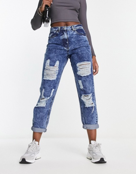 Parisian Mom Jeans in Blue for Woman by Asos GOOFASH