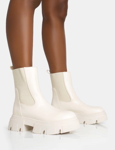 Public Desire - Cream Chunky Boots - Ladies GOOFASH