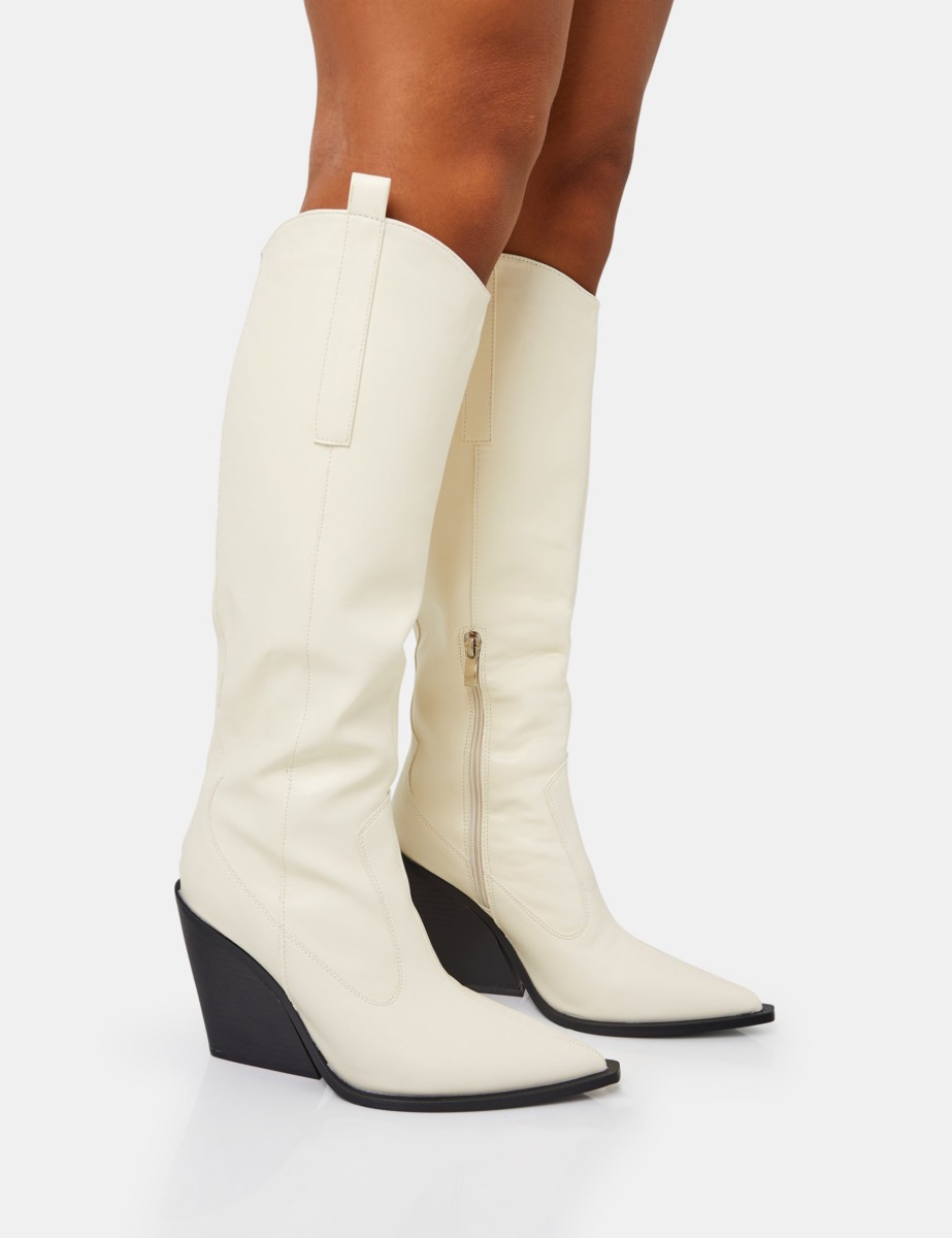 Public Desire - Knee High Boots in Cream - Woman GOOFASH