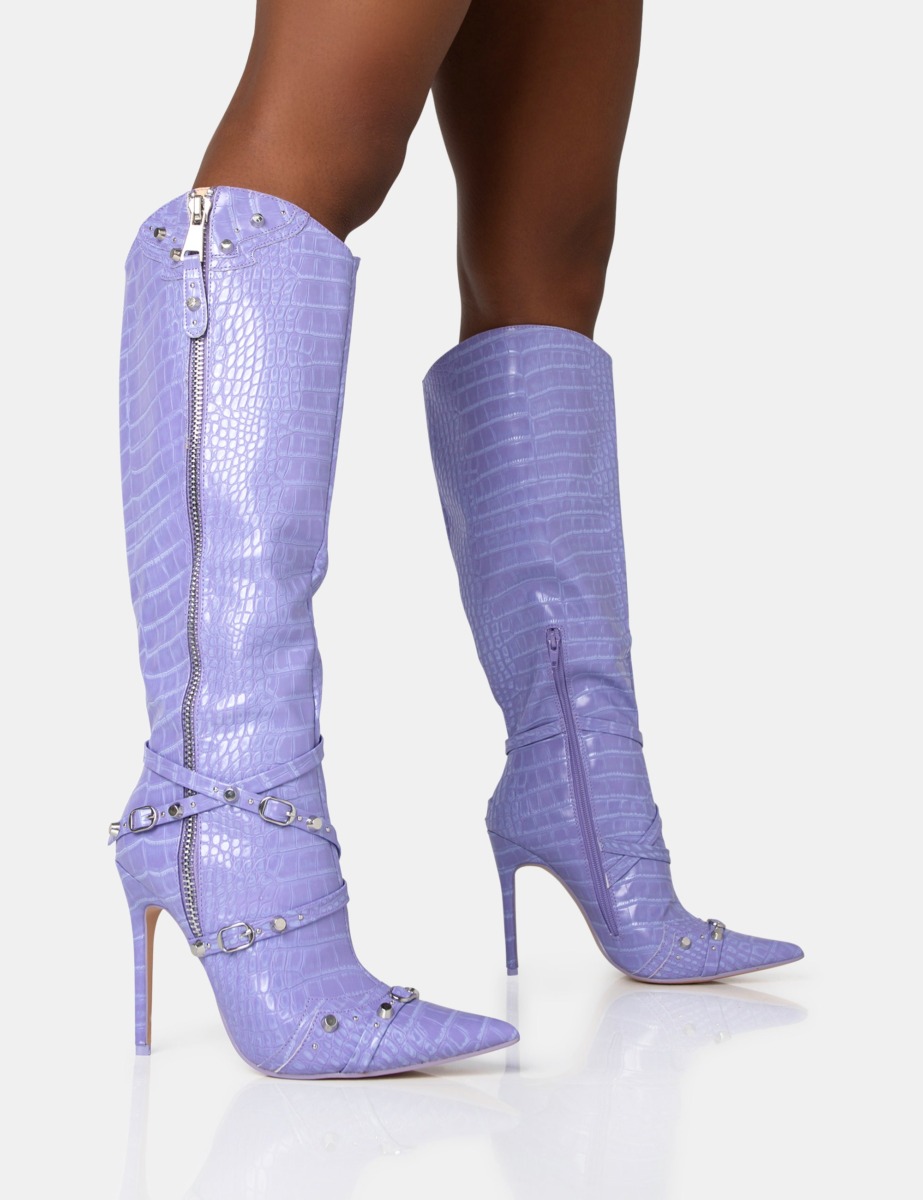Public Desire - Ladies Knee High Boots Purple GOOFASH