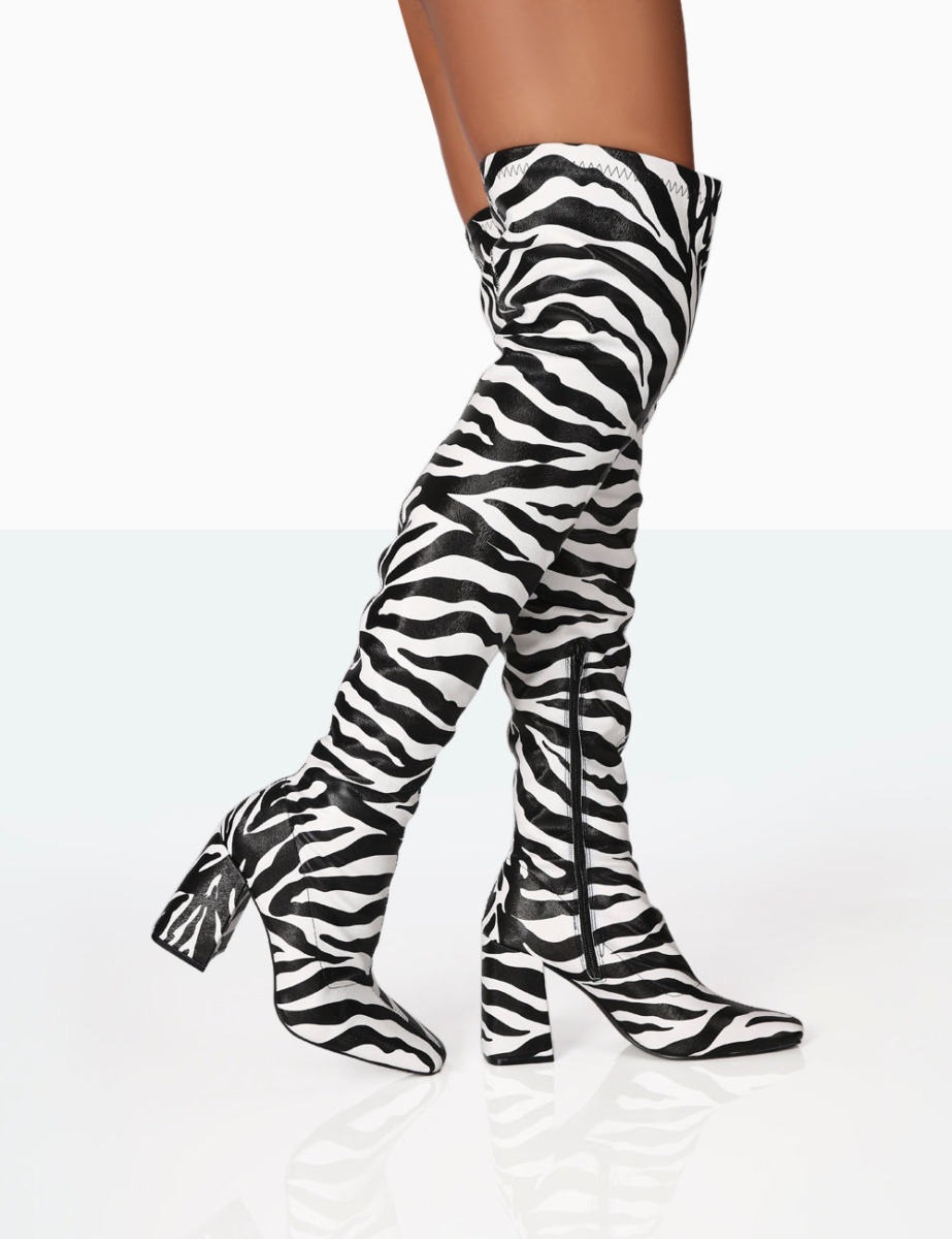 Public Desire - Ladies Knee High Boots - Zebra GOOFASH