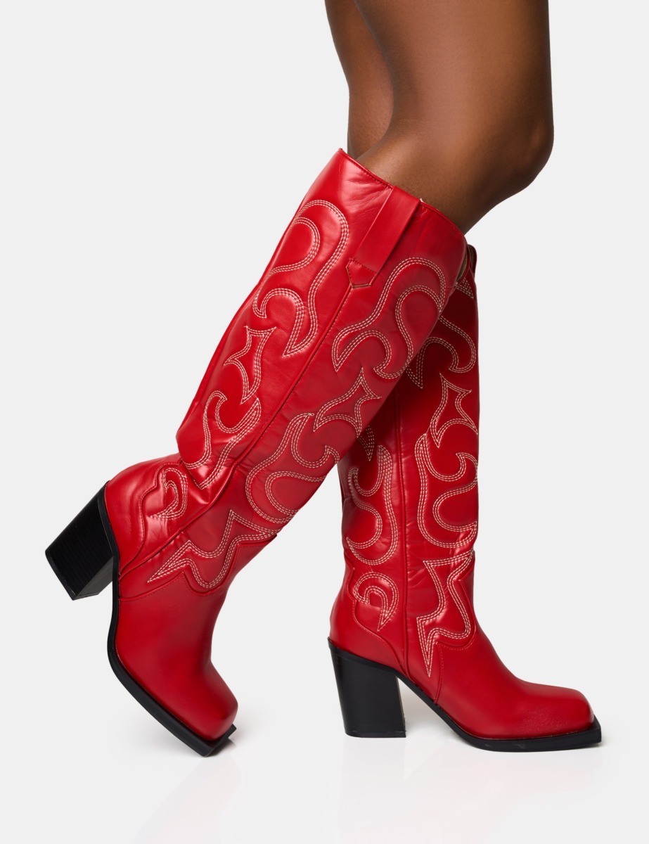 Public Desire Red Knee High Boots Woman GOOFASH