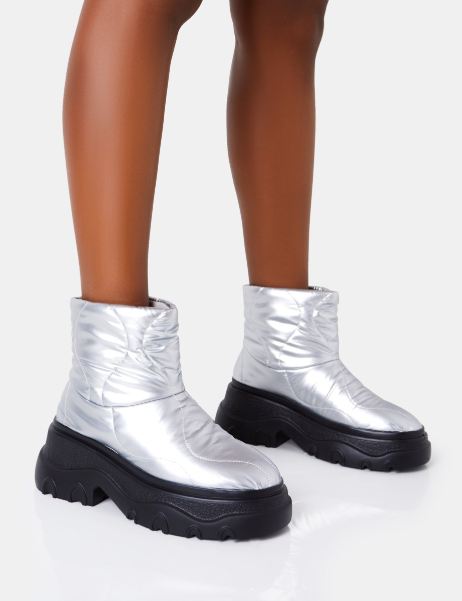 Public Desire - Woman Chunky Boots in Silver GOOFASH