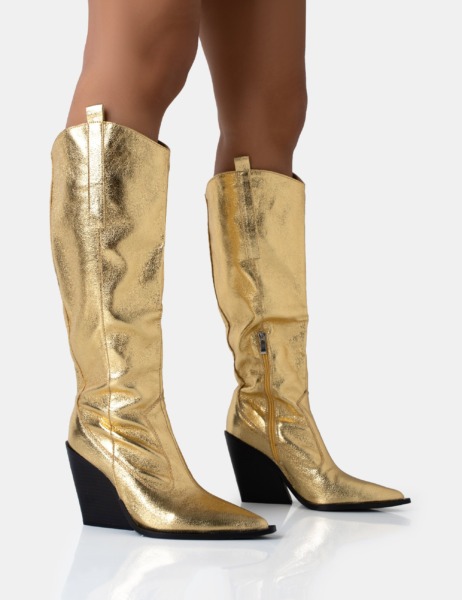 Public Desire - Woman Knee High Boots Gold GOOFASH