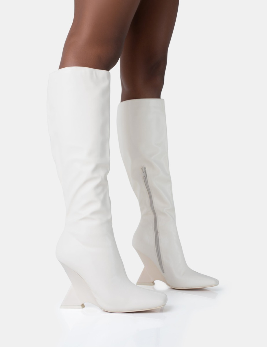Public Desire - Women Cream Knee High Boots GOOFASH