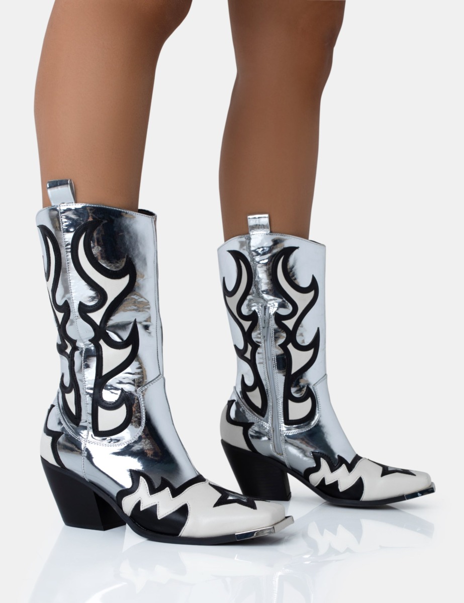 Public Desire - Womens Cowboy Ankle Boots Silver GOOFASH