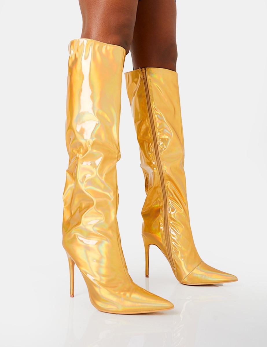 Public Desire - Womens Knee High Boots - Gold GOOFASH