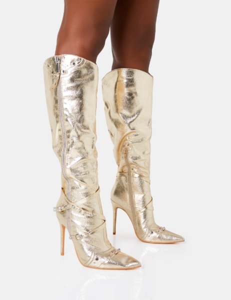 Public Desire - Womens Knee High Boots in Gold GOOFASH