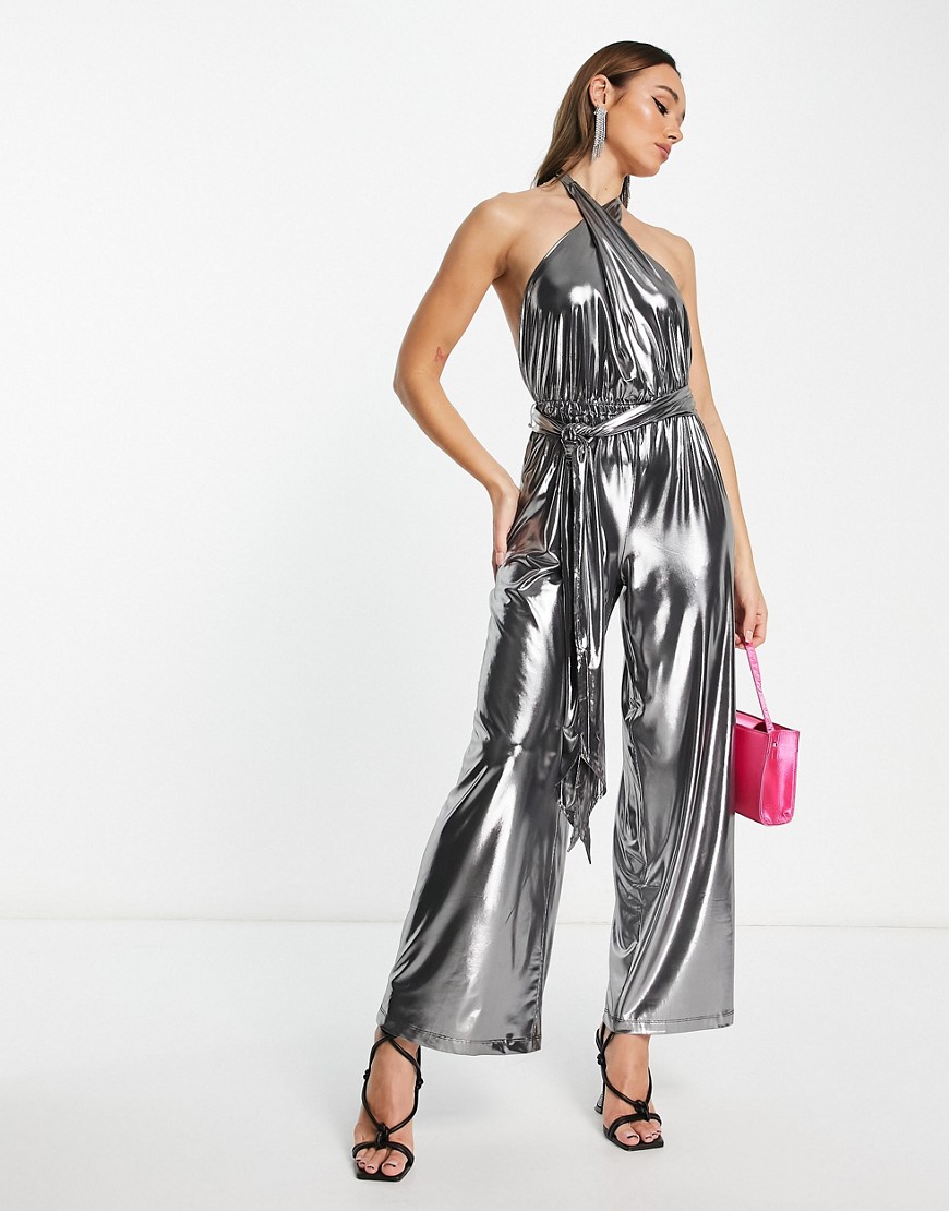 Silver Wide Leg Jumpsuit French Connection Asos Ladies GOOFASH