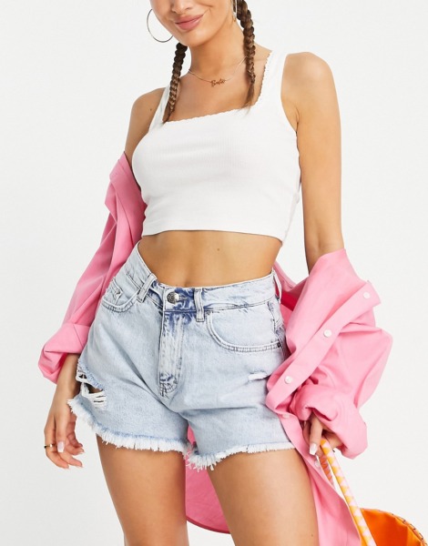 The Couture Club Women Denim Shorts in Blue from Asos GOOFASH