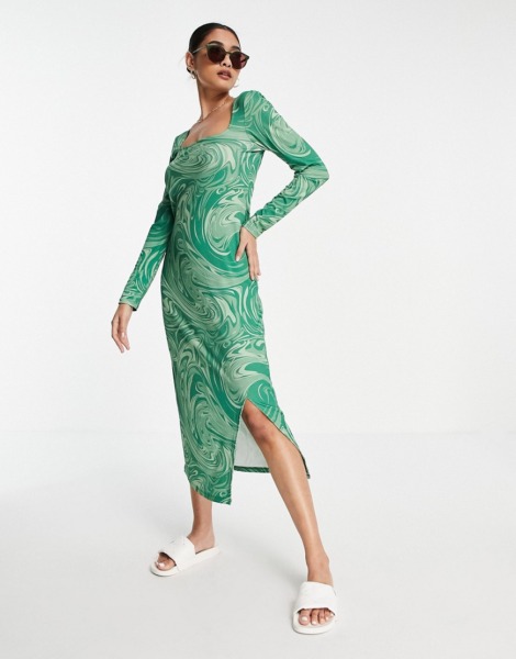 Vero Moda Midi Dress in Green - Asos GOOFASH
