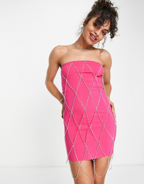 Woman Bandeau Mini Dress in Pink Rebellious Fashion - Asos GOOFASH