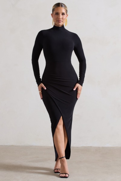 Woman Black Midi Dress at Club L London GOOFASH