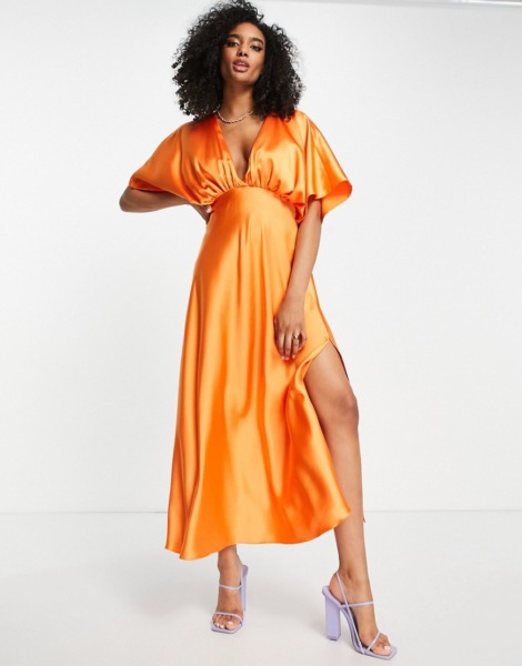 Woman Midi Dress in Orange Asos GOOFASH